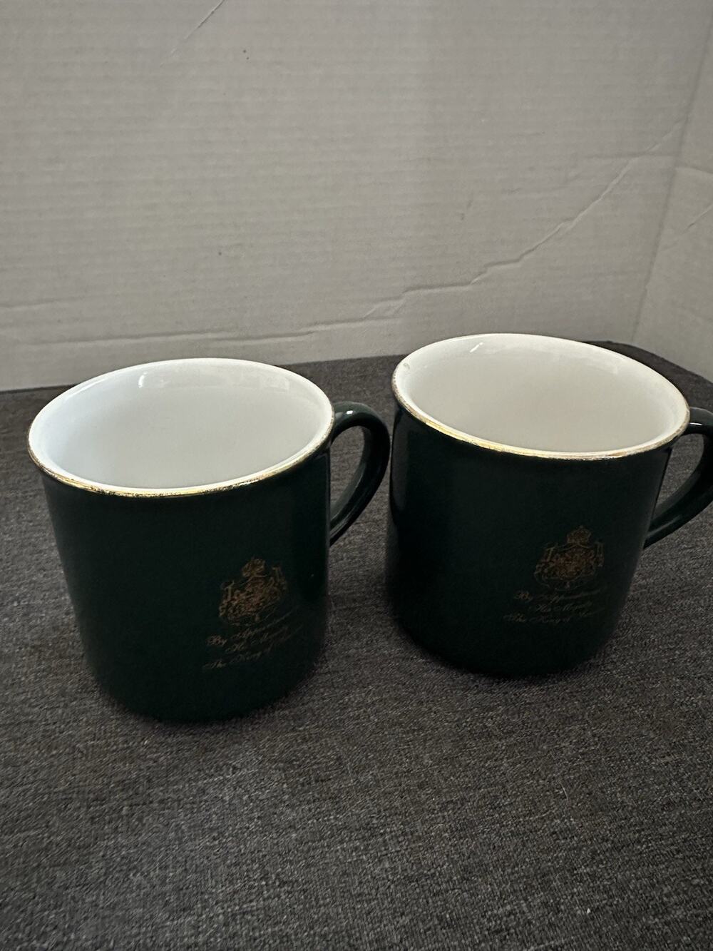 Vintage Gevalia Kaffe King of Sweden Green Gold Coffee Mugs Set of 2
